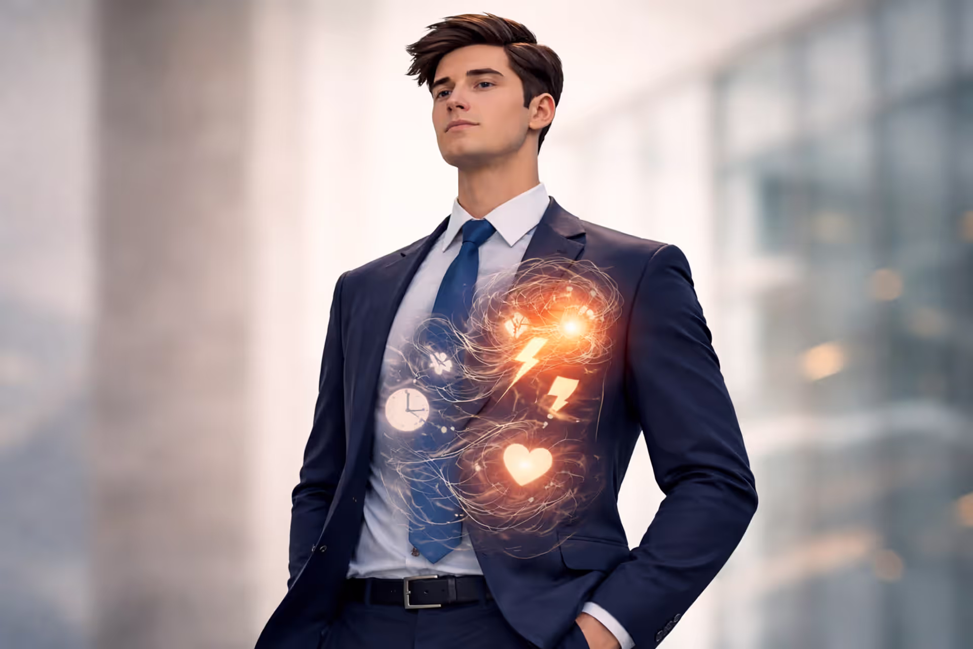 Outwardly confident person with hidden inner tension