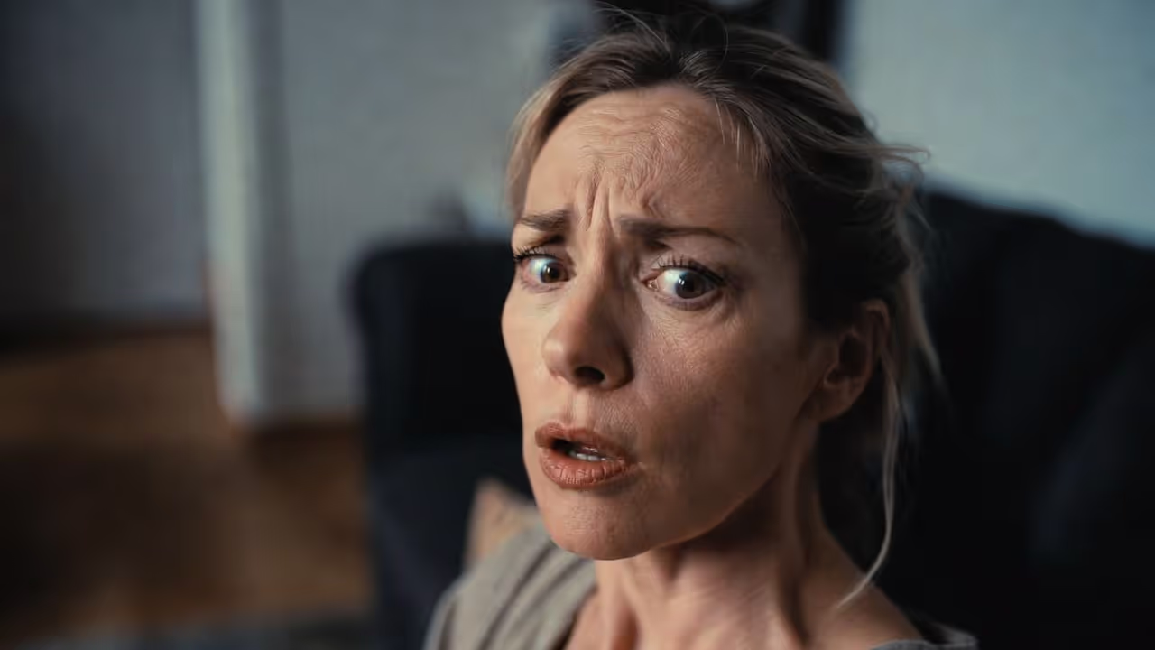 Woman indoors showing severe psychological distress