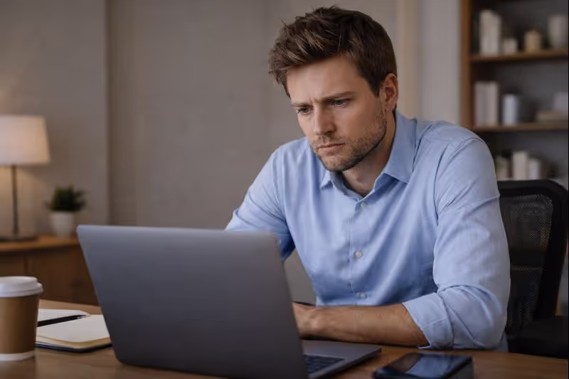 Adult appearing outwardly composed at work while internally tense