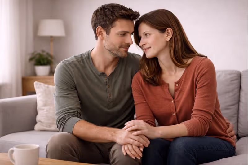 Couple reconnecting after resolving a disagreement