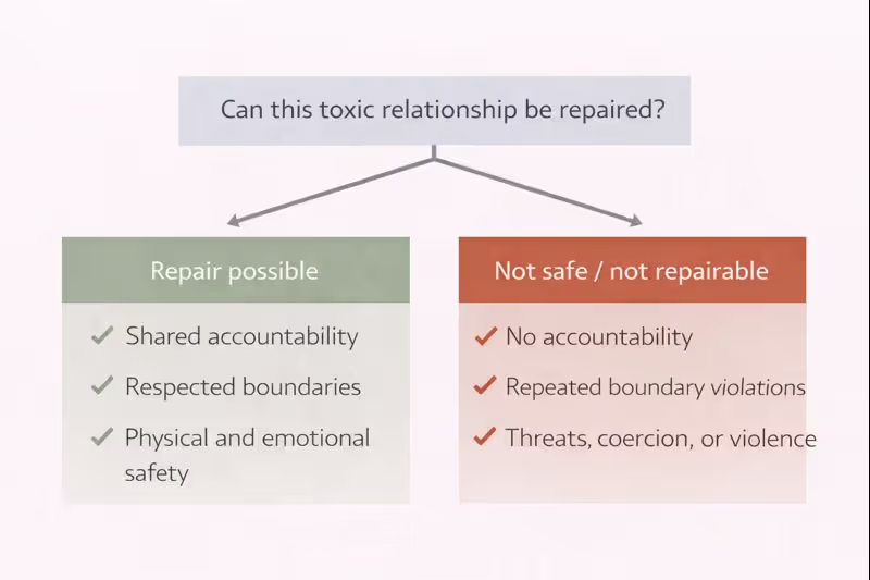 Flowchart showing when a toxic relationship may or may not be repairable